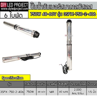 ปั๊มบาดาลบัสเลส 750W 48-60V รุ่น 3SDPX-750-2-40/6 (6ใบพัด)