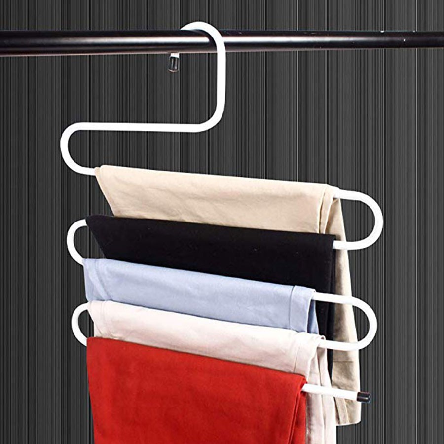 ภาพหน้าปกสินค้าไม้แขวน ที่แขวนกางเกง ไม้แขวนเสื้อ ไม้แขวนผ้า ไม้แขวนสแตนเลส ไม้แขวนกางเกง 5 ตัว 5 layers Clothes Pants Hangers bubble.t