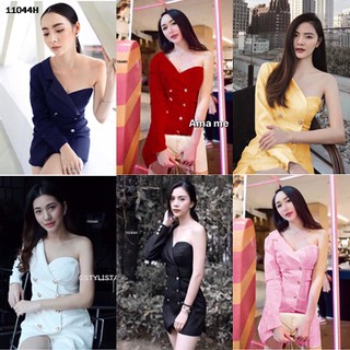 **ติดตามร้านลด 20 บ.*แชทถามก่อนโอนนะคะ*TW11044  Dress เดรสสายเดี่ยวไหล่เดียว แขนยาว 1 ข้าง ผ้าฮานาโกะ