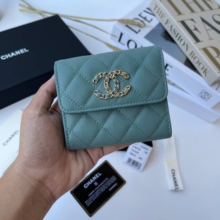 Chanel wallet โลโก้ใหญ่ ตัวใหม่ สีฟ้า Grade vip  อปก.Fullboxset