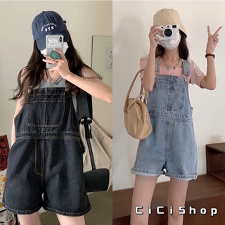 สินค้า Cicishop(K010)เอี้ยมขาสั้นยีนส์เบิ้ลปลายขา  ทรงขากว้างใส่น่ารัก สายแค้มป์ปิ้งห้ามพลาด