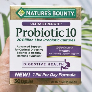 สินค้า โปรไบโอติกส์ 10 สายพันธุ์ Ultra Strength Probiotic 10, 20 Billion 30 Capsules (Nature\'s Bounty®) Probiotics