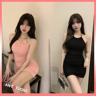 ชุดเดรสรัดรูปผูกคอเซ็กซี่สุด Mini Dress งานโชว์หลัง เดรสกระโปรงสั้นสีพื้น ชุดเดรสใส่ไปเที่ยวกลางคืน