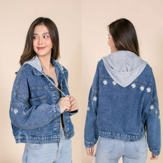 *เสื้อยีนส์แฟชั่น แต่งฮู้ดเทา Basic Jacket Jeans : แจ็คเก็ตยีนส์แฟชั่น ผู้หญืง