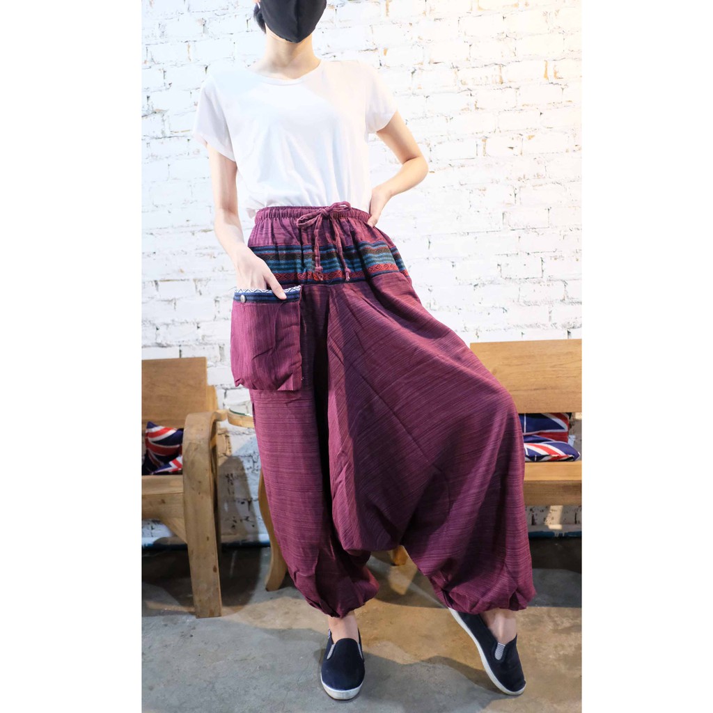 กางเกงม้ง-mong-กางเกงชาวม้ง-กางเกงพื้นเมือง-ผ้าไทย-ผ้าฝ้าย-ผ้าพื้นเมือง-ใส่ได้ทั้งผู้ชาย-ผู้หญิง-สีพื้น