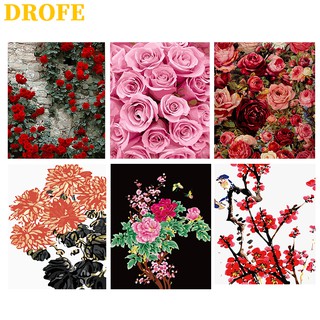 DROFE ภาพวาดระบายสีตามตัวเลข ผ้าใบ รูปดอกไม้ ขนาด 50X40 ซม.