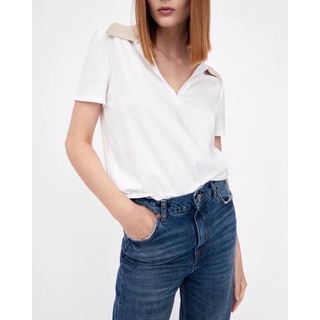 ZR⏸ZARA POLO SHIRT WOMEN เสื้อโปโลแขนสั้นครอปแบรนด์