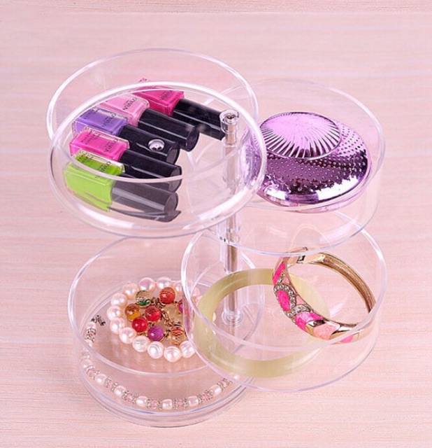 พร้อมส่ง-กทม-jewelry-acrylic-box-กล่องอะคริลิคใส่เครื่องประดับ-ใส่เครื่องสำอางค์-4-ชั้น-ทรงกระบอก-พร้อมส่ง