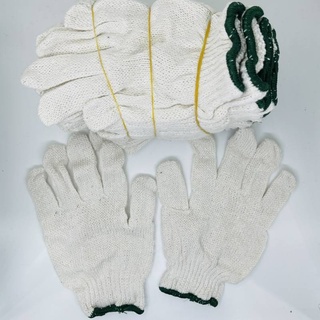 ถุงมือผ้า ขนาด 5ขีด ขาวขอบเขียว (12คู่/โหล) อย่างดี แบบหนา นิรภัย