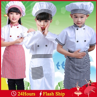 Chef Kids Costumes Cooking Clothing Baby Girl Baby Boy Kitchen Uniform Cosplay Costumes Apron Top Cap for Craft Baking