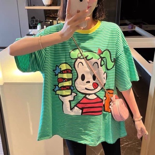 เสื้อยืดลายริ้วสาวน้อยผมเขียว🍔🥤ป้าย its me basic