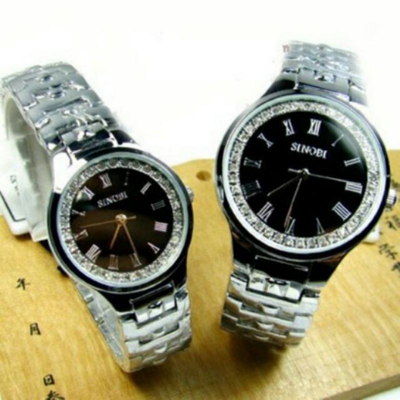 พิเศษขายคู่กัน-นาฬิกาแบรนด์ญี่ปุ่นนำเข้า-sinobi-ประดับคริสตัลแท้-นาฬิกาคู่รัก