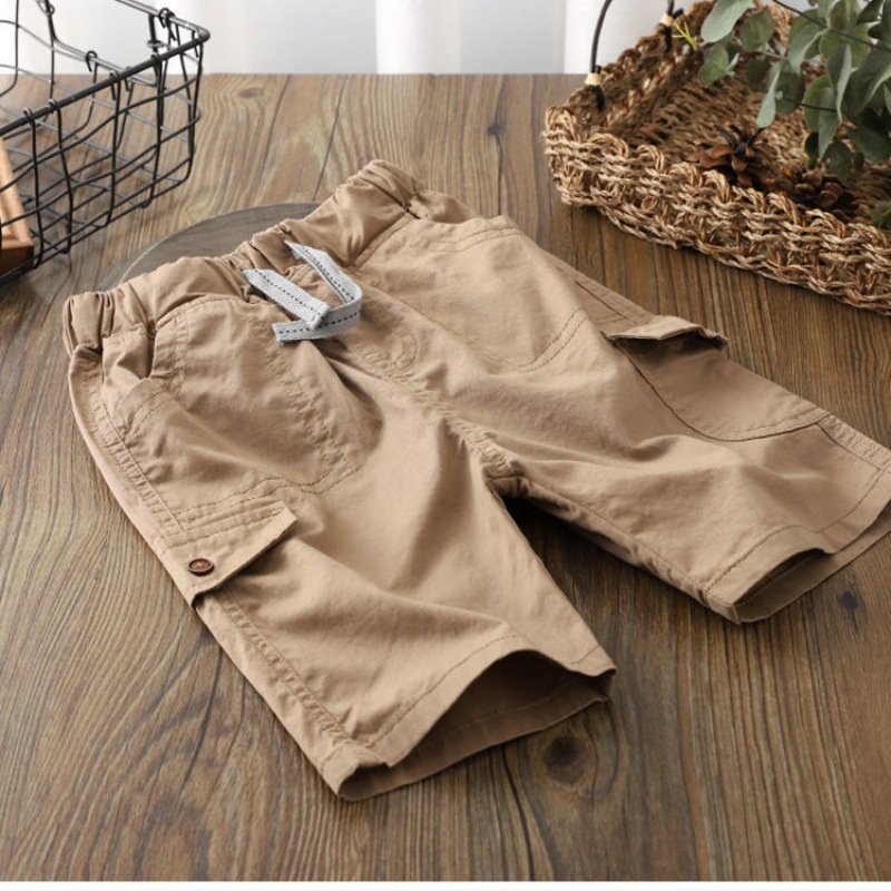 เสื้อผ้าเด็ก-กางเกงขาสั้นคาร์โก้เด็กผู้ชาย-กางเกงขาสั้น-สีพื้น-ขนาดใหญ่