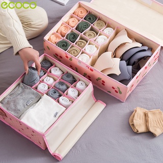 Ecoco กล่องชุดชั้นใน กล่องเก็บถุงเท้า มีช่องแบ่ง กางเกงใน ถุงเท้า ที่เก็บชุดชั้นใน ​กางเกงใน​ พับเก็บได้ ประหยัดพื้นที่