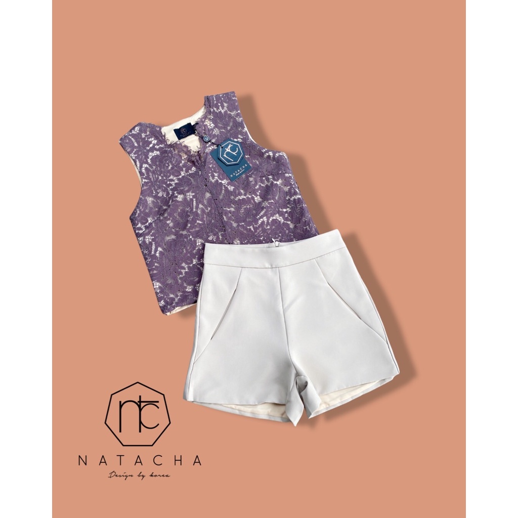 natacha-set-เสื้อกล้ามลูกไม้สีน้ำตาลผ้าอย่างดีค่า-แมตกางเกงขาสั้นสีครีม-ใส่แมตกันสวยลุคนี้ได้ทุกวันค่าา