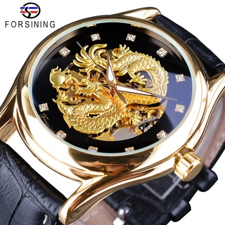 Forsining Diamond Display Dragon Golden Display Luminous Hand Transparent Men Watch Top Brand Luxury Waterproof Mechanic