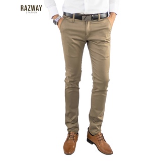 Razway กางเกงชิโน่ ผ้ายืด นุ่มใส่สบาย ทรงกระบอกเล็ก(Slim fit) กางเกงสแลคชาย รุ่น RZ816