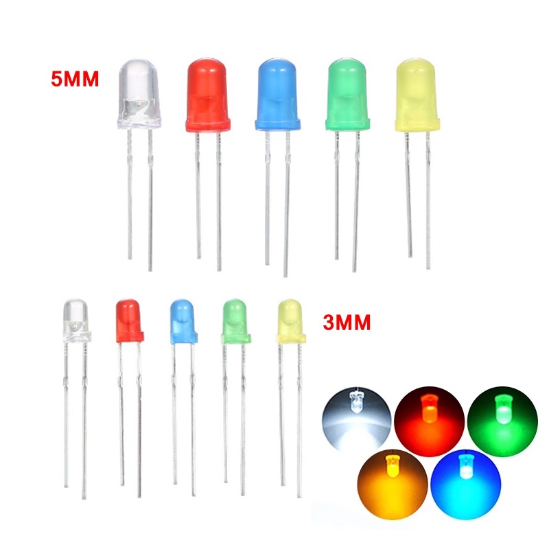 5Colors*20PCS=100PCS 3mm/5mm LED Diode Light Assorted Kit Green Blue ...