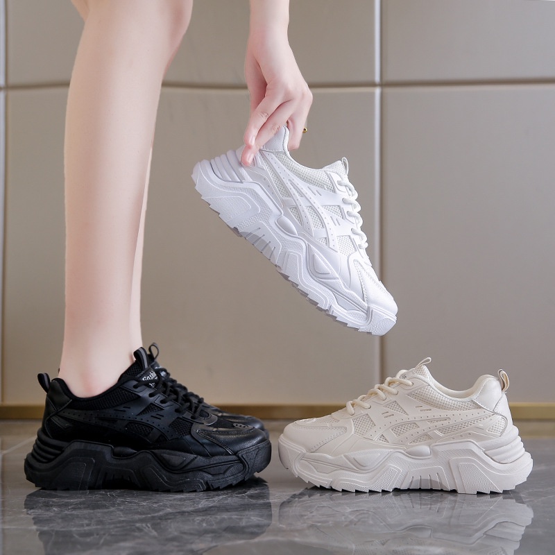 vasibaenรองเท้าสีขาวขนาดเล็ก-2022-ฤดูร้อนเวอร์ชั่นเกาหลีของใหม่สีทึบรองเท้าตาข่ายระบายอากาศผู้หญิงต่ำด้านบนหนาพื้นรองเท้ากีฬารองเท้าผู้หญิงสบายๆ