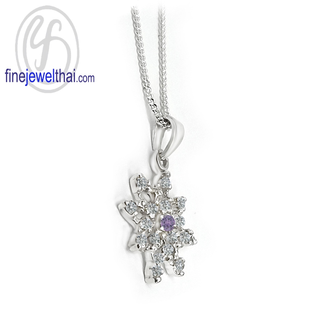 finejewelthai-จี้อะเมทิสต์-อะเมทิสต์-จี้เพชรcz-จี้พลอย-พลอยประจำเดือนเกิด-amethyst-silver-pendant-birthstone-p1094amt00e