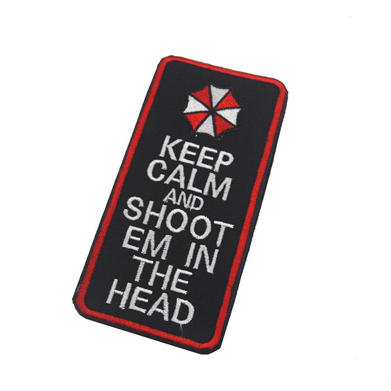 umbrella-corporation-zombie-combat-patch-keep-calm-and-shoot-em-them-in-the-head-badge-airsoft-tactical-patch