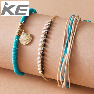 Anklet set Creative rope braided rice bead shell scallop anklet 3-piece set for girls for wome