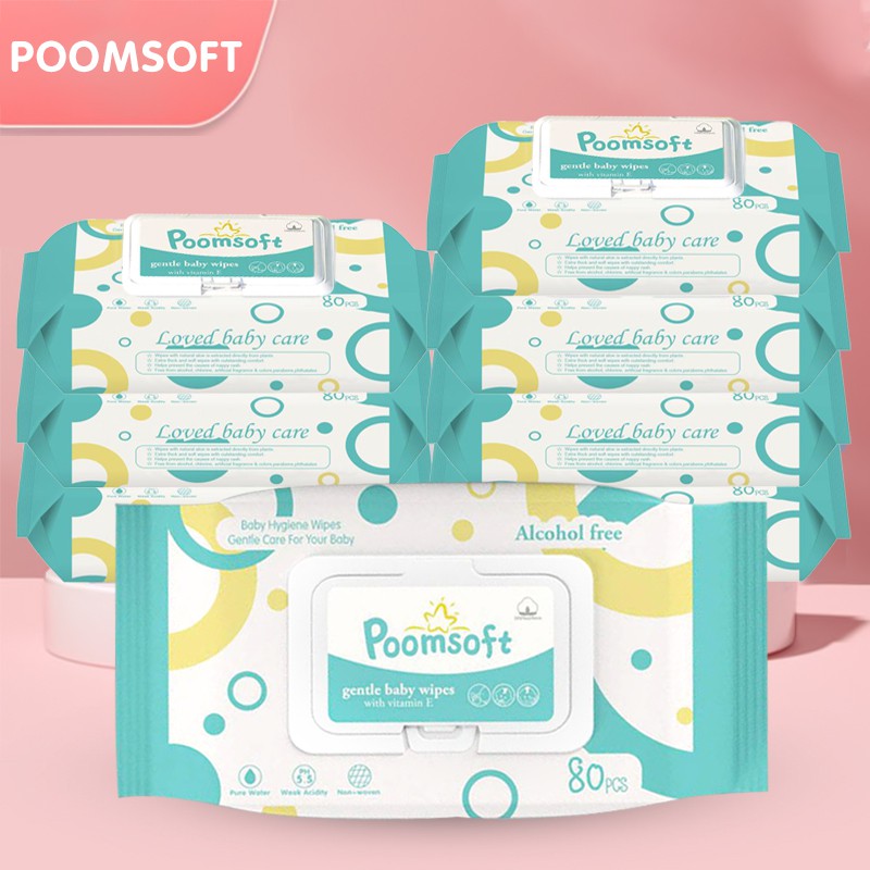 ภาพหน้าปกสินค้าทิชชู่เปียก 10/80แผ่น Poomsoft Baby Wipes ทิชชู่เปียกสําหรับเด็ก ผ้าเปียก กระดาษเปียก จากร้าน tom400413 บน Shopee