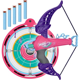 ชุดธนูของเล่น mini Archery Bow XW Sport Series with Target Set, Safe Foam Dart Arrows | Kids Crossbow Toy, Pink/Violet