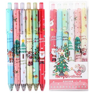 อุปกรณ์เครื่องเขียนปากกาเจลลายการ์ตูนน่ารัก 6Pcs/Lot Kawaii Christmas Gel Pen Cute Christmas Tree Reindeer Santa Gift Box 0.5mm Black Neutral Pens School Office Stationary