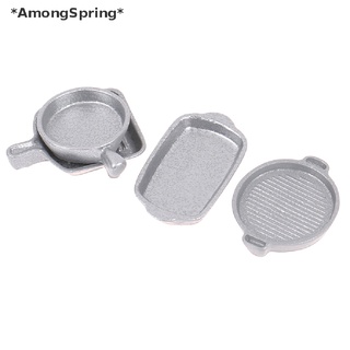 Amongspring โมเดลกระทะจิ๋ว 1:12 สําหรับตกแต่งบ้านตุ๊กตา 4 ชิ้น ต่อชุด