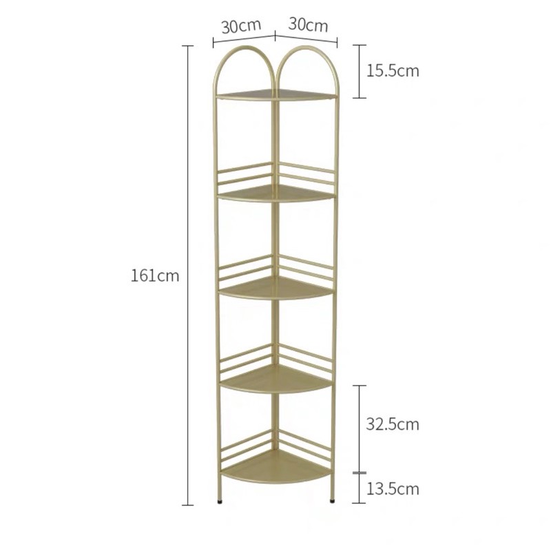 ชั้นวางเหล็กดัด-5ชั้นทรงสามเหลี่ยมสีทอง-วางเครื่องสำอางของใช้ต่างๆ-แข็งแรง-ชั้นเหล็กอย่างดี