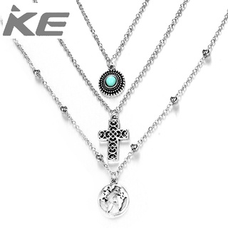 Cross World Map Turquoise Combination Three Necklace for girls for women low price