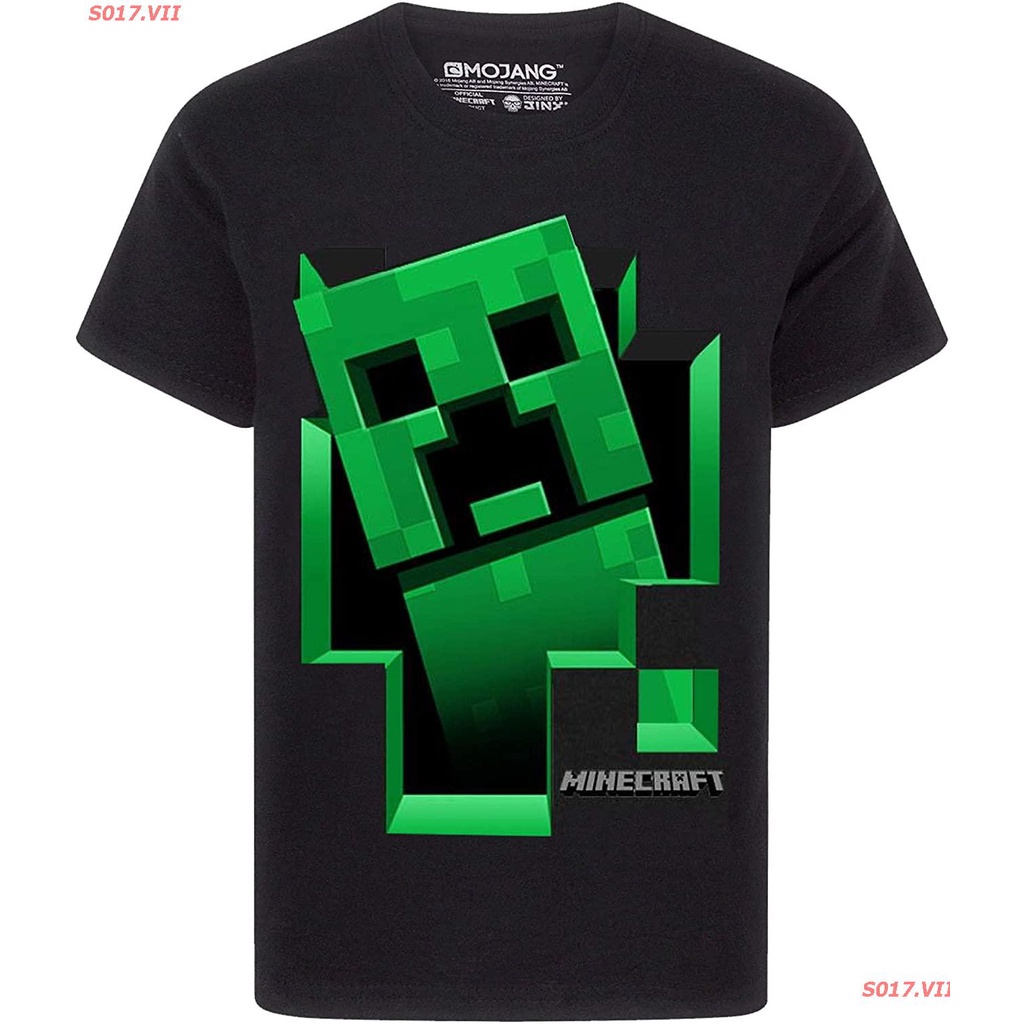 แขนสั้นพิมพ์ลาย-2022-cartoon-cod-การ์ตูน-มายคราฟ-minecraft-creeper-inside-boys-เสื้อยืดพิมพ์ลาย