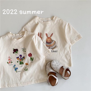 [Babycat] พร้อมส่ง ขายดี เสื้อยืดแขนสั้น พิมพ์ลายกระต่าย ดอกไม้น่ารัก สไตล์เกาหลี ญี่ปุ่น แฟชั่นฤดูร้อน สําหรับเด็กผู้ชาย และเด็กผู้หญิง 2022