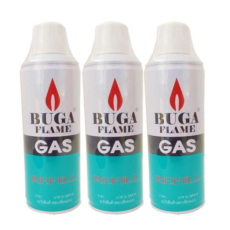 BUGA FLAME GAS แก๊สเติมไฟแช็คกระป๋อง ขนาด 375มล หรือ 290 กรัม จำนวน 3 ...