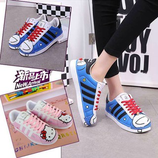 🔥Hot sale~ Doraemon Shell Head Board Shoes Female Student Low Top Sneakers Cute Cinnamon Dog Shoes Hello Kitty White Sh