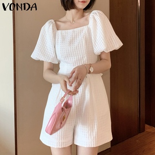 สินค้า Vonda ชุดจั๊มสูทแขนสั้น คอสี่เหลี่ยม สีพื้น สไตล์เกาหลี สําหรับผู้หญิง