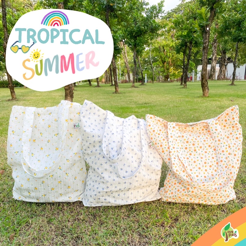 Tinypals กระเป๋าผ้า Handmade งานดีเทลละเอียด ลายดอกไม้มินิมอล Tropical ...