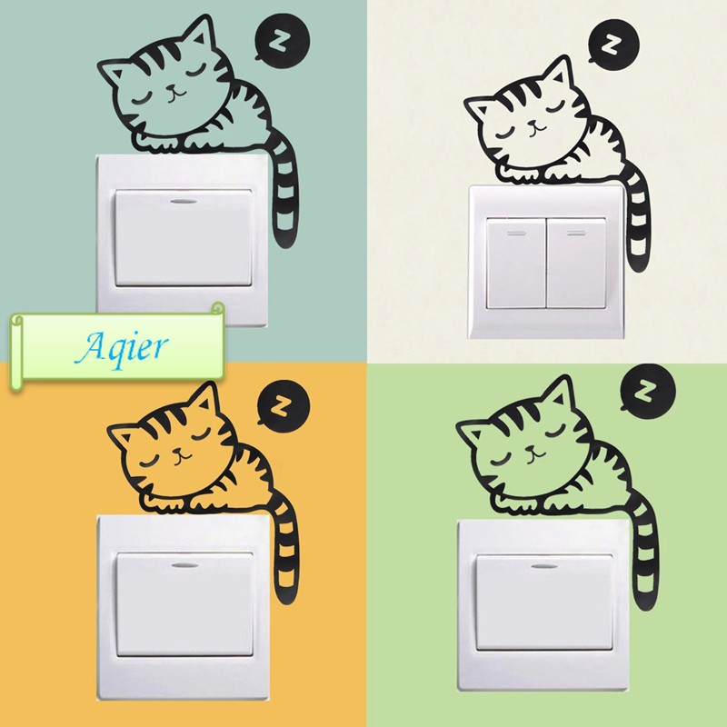 10pcs-สติกเกอร์ติดผนังลายการ์ตูนแมวสำหรับตกแต่งบ้าน