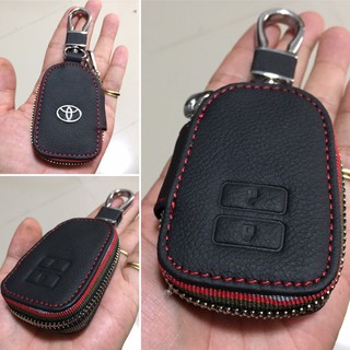 กระเป๋าซองหนัง ใส่กุญแจรีโมท รุ่นมินิซิบรอบโลโก้เหล็ก Toyota Yaris 5 ประตู,Yaris Hatchback 2014-23  รุ่น 2 ปุ่ม