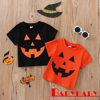 Babybaby- เสื้อยืดคอกลม แขนสั้น พิมพ์ลายการ์ตูนฮาโลวีน สีตัดกัน สําหรับเด็ก