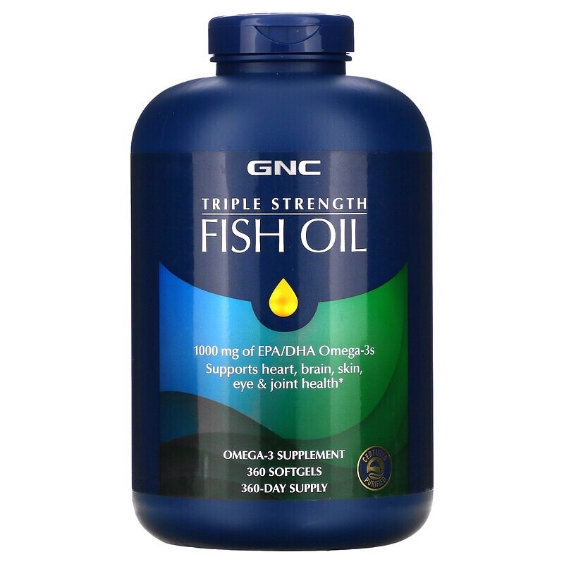 (360 softgels) GNC TRIPLE STRENGTH FISH OIL 1000MG / 360 SOFTGELS