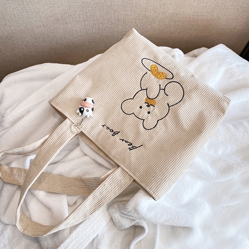 ambag-กระเป๋าผ้า-กระเป๋าคล้องแขนขนาดเล็ก-ผ้าลูกฟูก-สไตล์เกาหลีลายการ์ตูนน่ารัก-สินค้าพร้อมส่ง