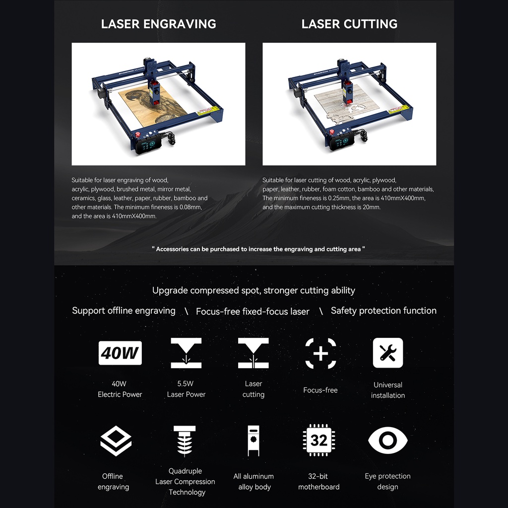 ผู้ขายชาวไทย-atomstack-a5-m50-pro-laser-engraver-เครื่องแกะสลักเลเซอร์อลูมิเนียม-410x400mm-สำหรับงานแกะสลักโลหะอะคริลิค