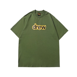 เสื้อยืดผ้าฝ้ายพิมพ์ลาย▧▫Drew House Green simple letter logo rendering tshirt men women o-neck short sleeve round top te