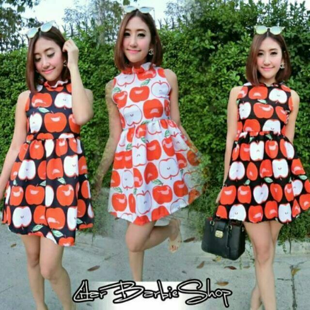 dress-คอเต่า-ลายแอปเปิ้ล-น่ารักมาใหม่3สีพร้อมส่งคะ