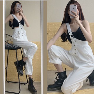 💗overalls เอี๊ยมกระโปรงยีน กางเกงแขวน กางเกงชิ้นชิ้นเดียว/ชุดเซท ยีนส์หลวม overalls ชุดคลุมไหล่ข้างเดียว กางเกงทรงเอี๊ย