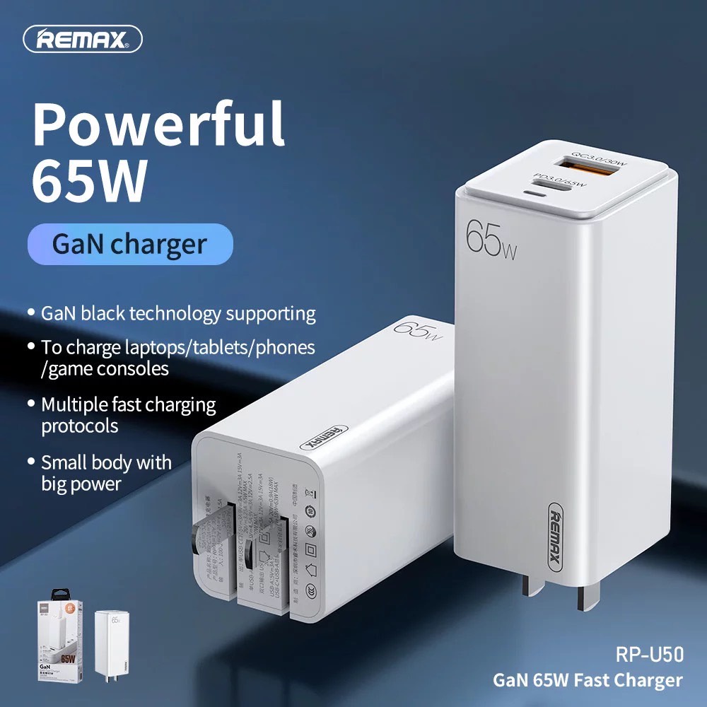 Remax RP-U50 หัวชาร์จเร็ว 65W GaN Charger สามารถชาร์จมือถือ และ ใช้ ...