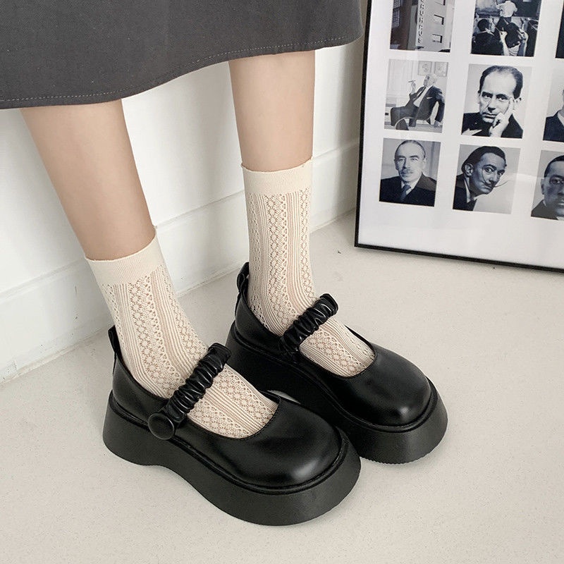 ลดราคา-new-ฝรั่งเศสย้อนยุคสไตล์อังกฤษรองเท้าหนังสีขาวผู้หญิงด้านล่างหนาเพิ่มความสูงรองเท้าโลลิต้าแมรี่เจนshoes