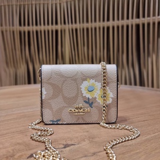 COACH C3050 MINI WALLET IN SIGNATURE CANVAS WITH DAISY PRINT